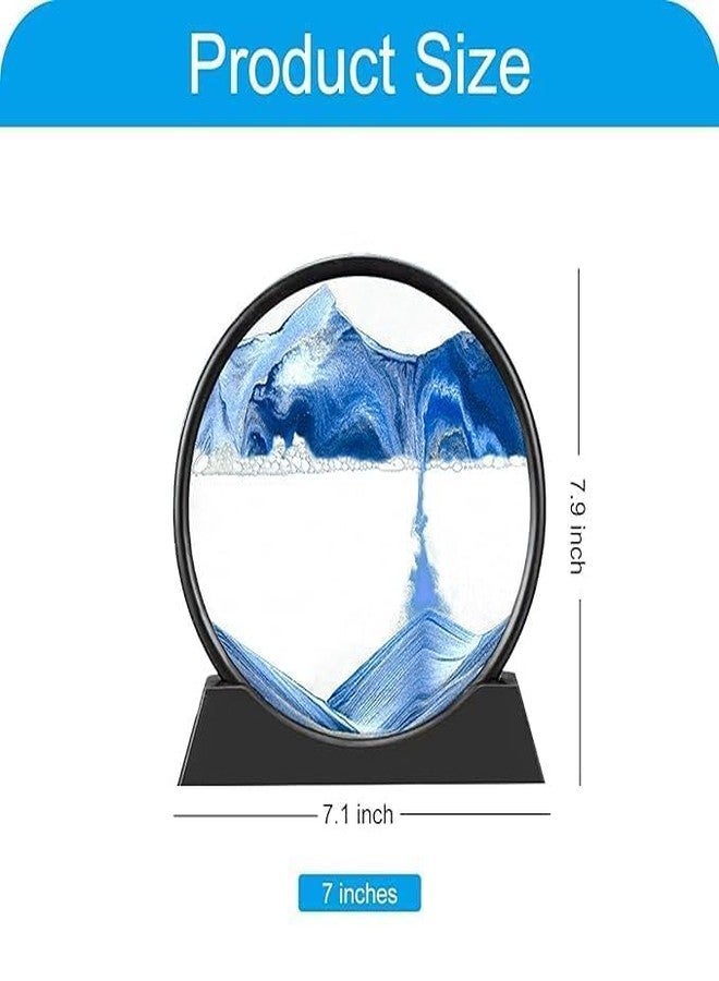 ELLEZZA Sand Art Picture in Moving Motion Round Glass 3D Deep Sea Landscape, Dynamic Sand Art Sandscapes, Sensory Relaxing Desktop Table Decor Desk Decor Art Desk (Blue) - Image 2